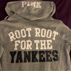 Victorias Secret Pink New York Yankees MLB Bling Full Zip Sweatshirt Size Med